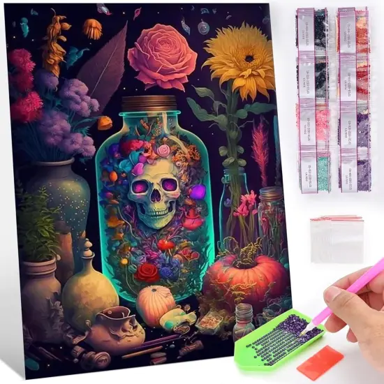 5D DIY Skull Diamond Art Kits for Adults- Handmade Gift Horror Skeleton Potion Diamond Art Painting Kits-Paint by Numbers Kit Fantasy Diamond Gem Arts and Crafts for Wall Decor {1}
