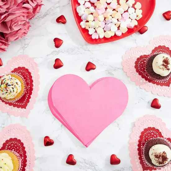 Heart Shaped Paper Napkins for Valentine's Party, Hot Pink (6.5 x 6.5 In, 50 Pack) {4}