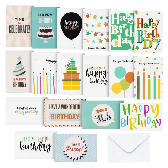 144 Pack Happy Birthday Cards Bulk with Envelopes for Kids, Work, Office, Friends, Family, Business - Blank Inside with 18 Designs, 4x6 In Multicolor {1}