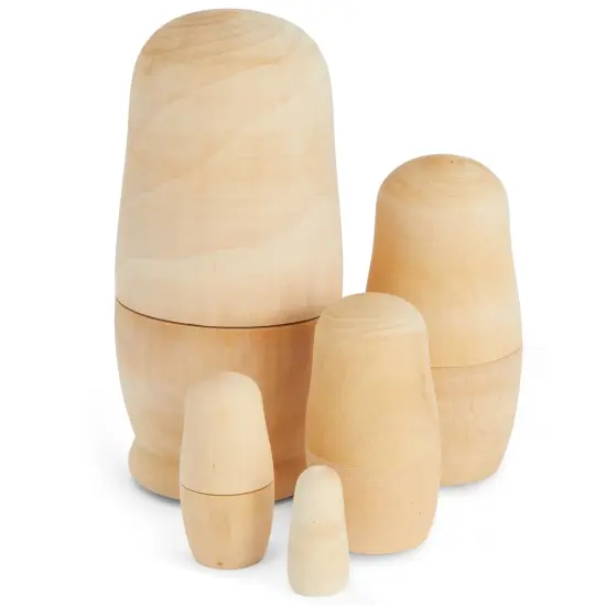 5 Piece Set of Unpainted Blank Russian Nesting Dolls for DIY Crafts, Art Projects Brown {1}