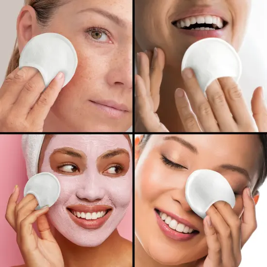 16 Pack Reusable Cotton Pads for Face Makeup Removal with Bamboo Holder and Mesh Storage Bag (White) {2}