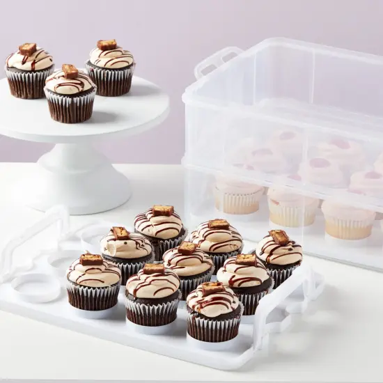 2 Tier Cupcake Carrier for 24 Cupcakes, Transport Container with Lid for Muffins (13.5 x 10.25 x 7.5 In) Clear {3}