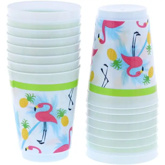 Blue Panda Plastic Party Cups 16 Pack - Tropical Flamingo Reusable Tumblers - 16 oz {5}