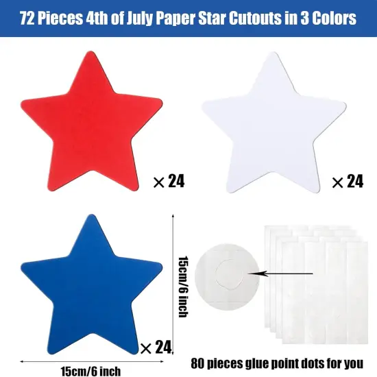 72 Pieces 6 Inch Star Cutouts Paper Red White {5}