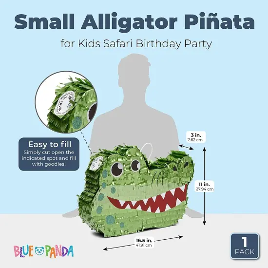 Alligator Pinata for Kids Safari Birthday Party Decorations, Baby Shower (Small, 16.5x11.5x3 In), For Ages 3+ Green {2}