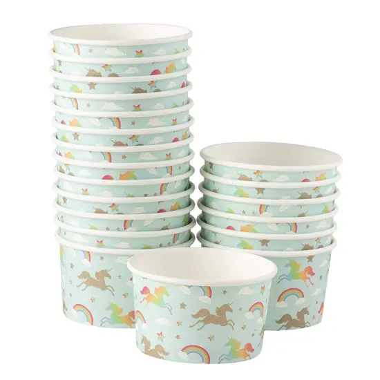 Juvale 100-Count Ice Cream Sundae Cups, Yogurt Dessert Bowls, Paper Rainbow Unicorn Party Supplies, 8-Ounces, Light Blue {6}