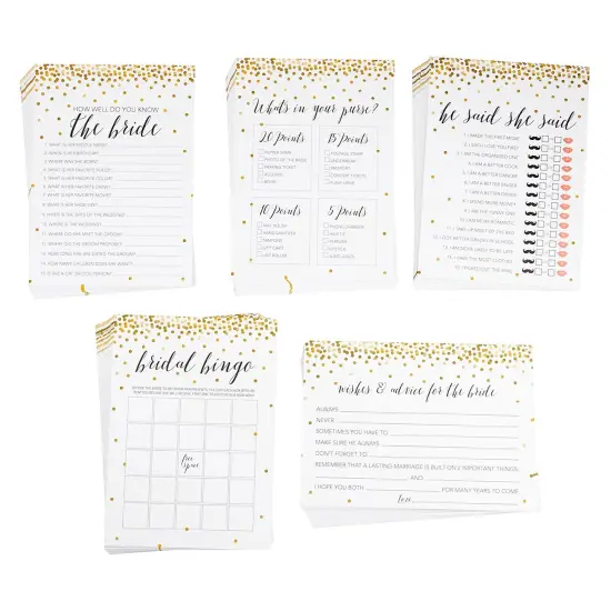 250 Pieces Bridal Shower Games for 50 Guests with Bingo Cards, He Said She Said Bridal Shower Games, Wedding Advice for Bachelorette, Celebrations (Gold) {4}