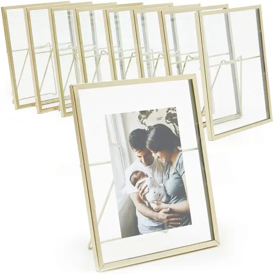 8 Pack Gold 5x7 Floating Glass Picture Frames for Tabletop, Pressed Flowers, Home Decor {1}