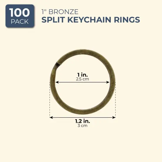 100 Count Brass Key Chain Rings Heavy Duty for Crafts, Home, Car Keys, DIY Projects (1.2 In) Brown {2}