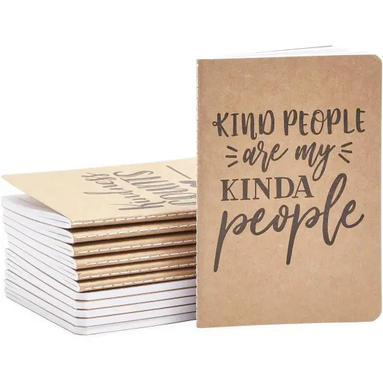 12 Pack Small Blank Pocket Notebook A6 - 6 Inspirational Kindness Quotes - 5.75 x 4 x 0.1 Brown Lined Kraft Paper Journals for Students to Write Stories, Classroom Supplies {7}