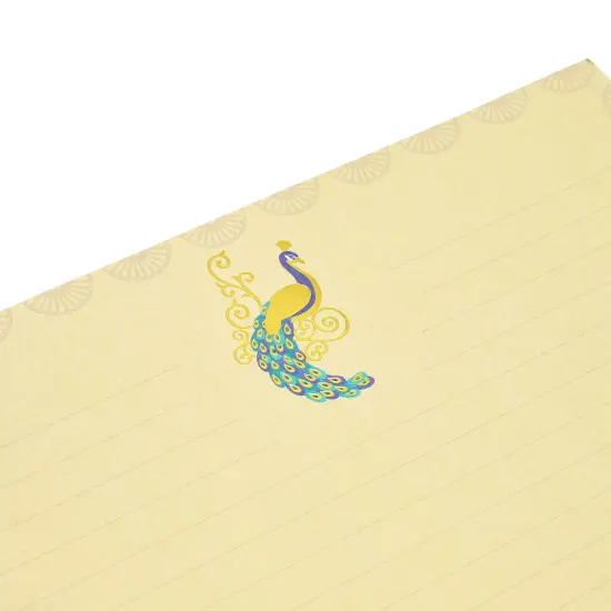 Lined Peacock Stationery Paper and Envelopes Set, Gold Foil (10.25x7.25 In, 48 Pack) Brown {6}