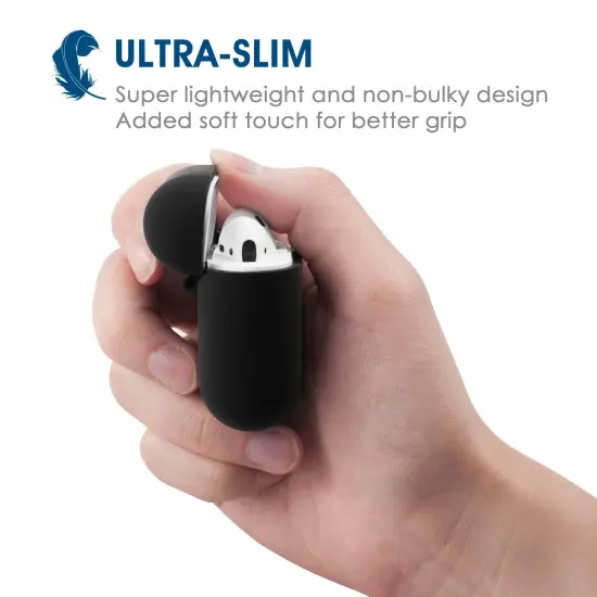 For Airpods Case with Keychain, Protective Rubber Silicone Soft Gel Cover Skin with Carabiner for Airpods 1 1st and Airpods 2 2nd Gen Earbuds Accessories - Black by Insten {6}