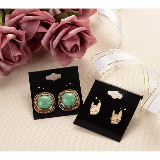 100 Pack Earring Cards - Jewelry Holder - Black Velvet Hanging Earrings, Ear Studs Display Card (2 x 2 Inch) {3}