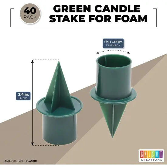 40 Pack Green Plastic Candle Holder Stakes - 1 inch Picks for Floral Arrangements, Wedding Table Centerpiece Decoration {3}