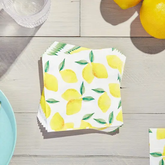 100-Pack Fruit Cocktail Napkins, Summer Party Decorations (Lemon Design, 5x5 in) {2}