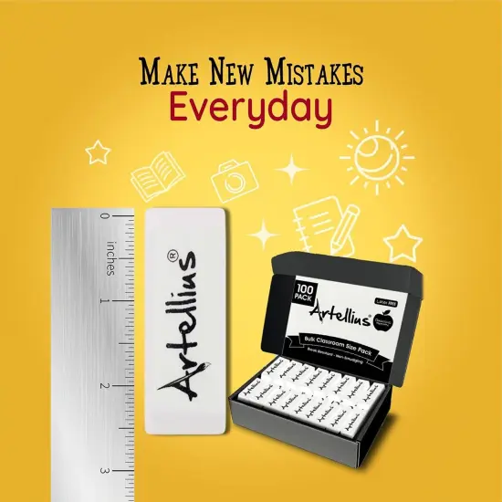 White Erasers Pack of 100 - Large Size Latex & Smudge Free - Bulk School Supplies for Classrooms, Drawing, Teachers, Homeschool, Office, Art Class {2}