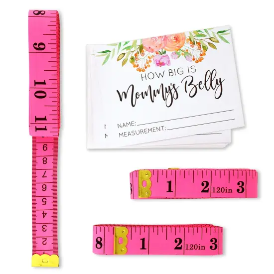 Baby Shower How Big is Mommys Belly Game with 24 Cards, 3 Pink Measuring Tapes, 1 Sign (28 Piece Set) White {5}
