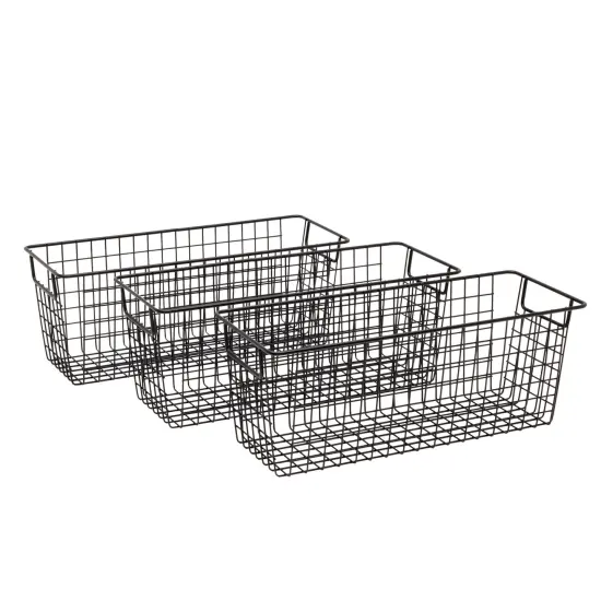 3 Pack Metal Wire Storage Baskets for Shelves, Pantry, Closet, Long Narrow Organizer Bin (Black, 16 x 6 x 6 In) {4}