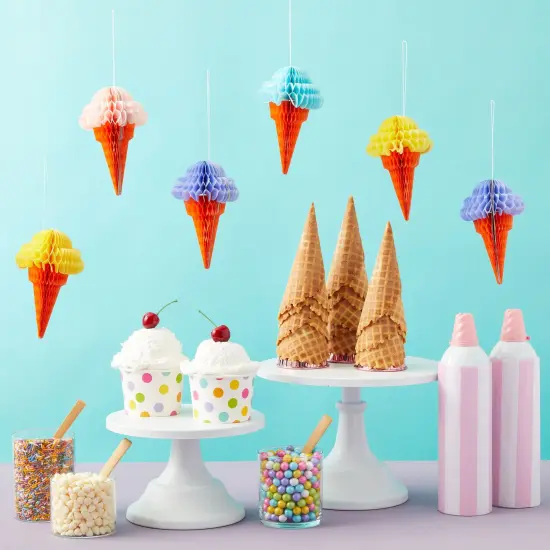 16 Pack Hanging Honeycomb Ice Cream Party Decorations for Birthday, Baby Shower, Celebration, 4 Colors (4 x 6 In) Multicolor {2}