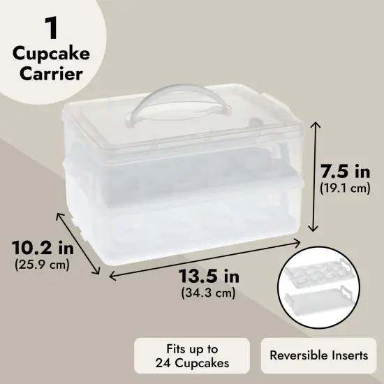 2 Tier Cupcake Carrier for 24 Cupcakes, Transport Container with Lid for Muffins (13.5 x 10.25 x 7.5 In) Clear {4}