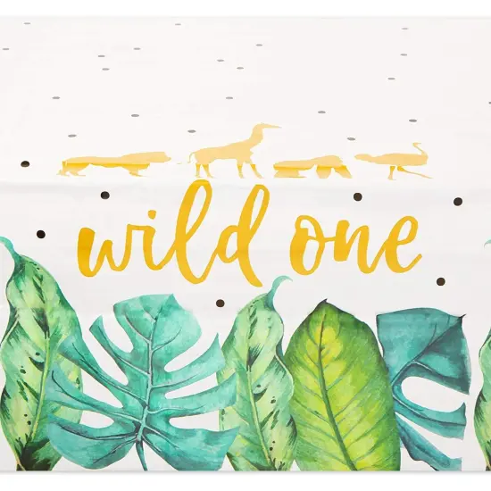 3 Pack Wild One Jungle Safari Tablecloth Plastic Table Cloth Cover Rectangular for 1st Birthday Party Supplies Decor Decorations, 54 x 108 in. White {6}