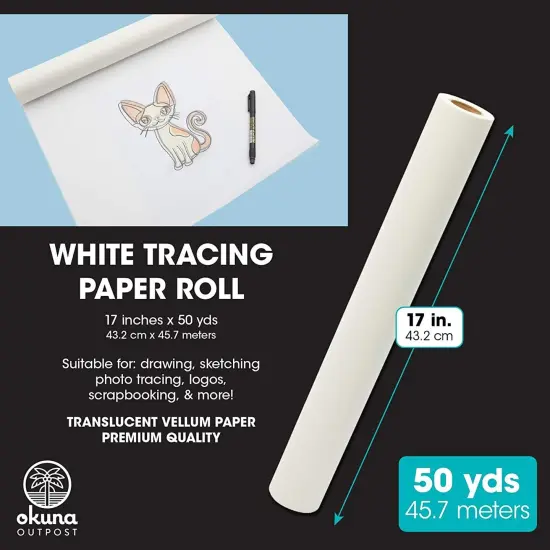 Tracing Paper for Sewing Patterns, White Translucent Vellum Roll for Drawing and Crafts (17 In x 50 Yards) {4}