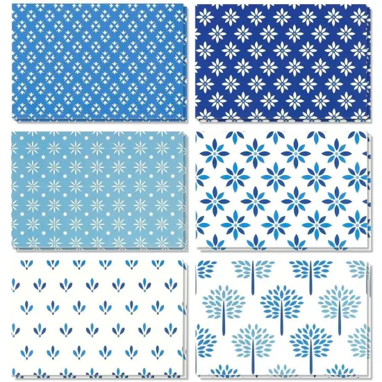48 Pack Blue Stationery Notecards and Envelopes Set, 4x6-Inch All Occasion Thank You Notes for Birthdays, Business, 6 Floral Designs (Blank Inside) {1}