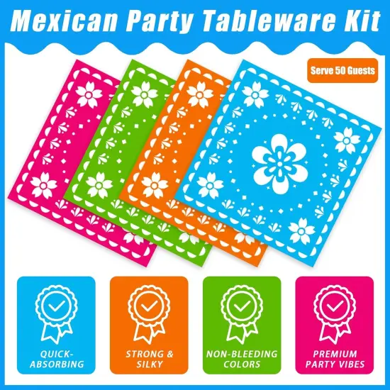 200Pcs Fiesta Party Plates, Mexican Cinco De Mayo Party Decorations Supplies Mexican Papel Picado Disposable Paper Plates Napkins for Taco Carnival Birthday Baby Shower Tableware, Serves 50 {4}