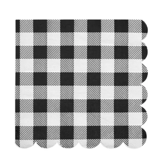 Black Plaid Scalloped Paper Napkins for Party Supplies (6.5 x 6.5 In, 100 Pack) White {5}