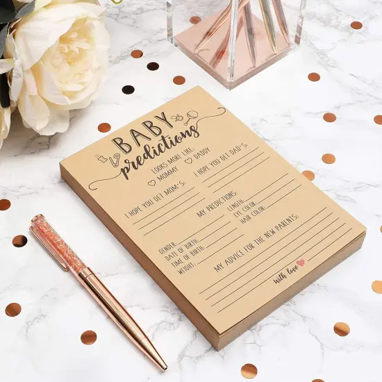 50 Sheets Baby Shower Prediction and Advice Cards for Gender Reveal Games, Party Activity (5x7 in) Brown {3}