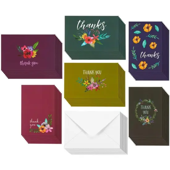 48 Pack Floral Thank You Cards with Envelopes, Blank Thank You Greeting Notes Bulk Box for Baby Shower, Bridal Shower, Graduation, Birthday & Wedding, 4x6 in Multicolor {5}