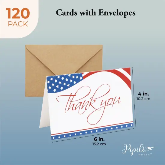 120 Pack 4x6-inch Bulk Patriotic Thank You Cards with Envelopes for Veterans Day and 4th of July - American Flag Appreciation Gift Notes Multicolor {4}