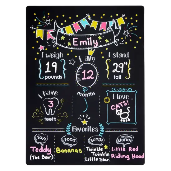 Monthly Baby Milestone Chalkboard, First Year Boy and Girl Age Tracking Growth Sign (11.6 x 15.6 In) Multicolor {6}