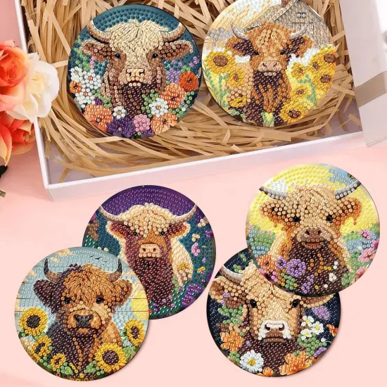 8 Pcs Diamond Art Painting Coasters Diamond Art Coasters with Holder, DIY Cow Coaster Diamond Painting Kits for Adults Beginners, Diamond Art Kits for Adults Arts and Crafts Supplies {5}