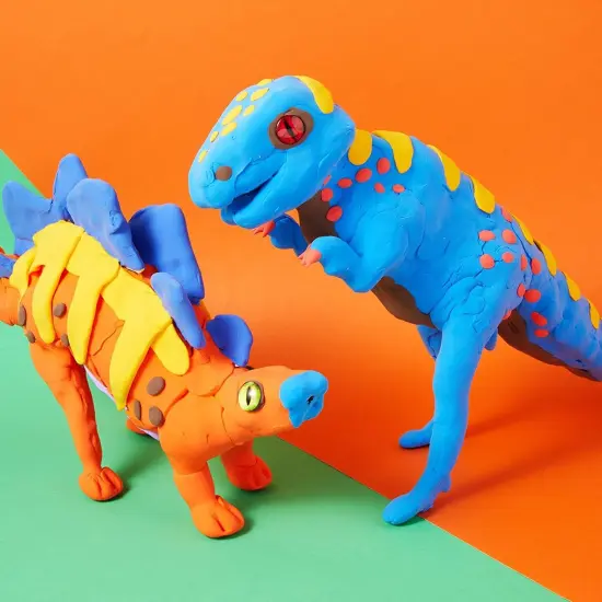 30 Pieces Air Dry Modeling Clay Craft Kit for Kids with Puzzle Sheet, Dinosaur T-Rex Stegosaurus Multicolor {3}