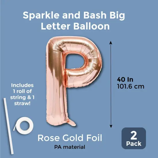 Rose Gold Foil Letter P Party Balloons (40 in, 2 Pack) Pink {2}