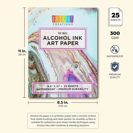 Bright Creations Alcohol Ink Paper Pad - 8.5 x 11 Inches White, for Art Painting & Crafts - 25 Sheets - Alcohol Inks {2}