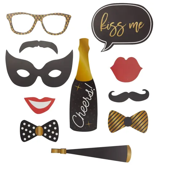 50 Piece New Year's Eve Photo Booth Props, Black and Gold New Year Party Supplies Multicolor {7}