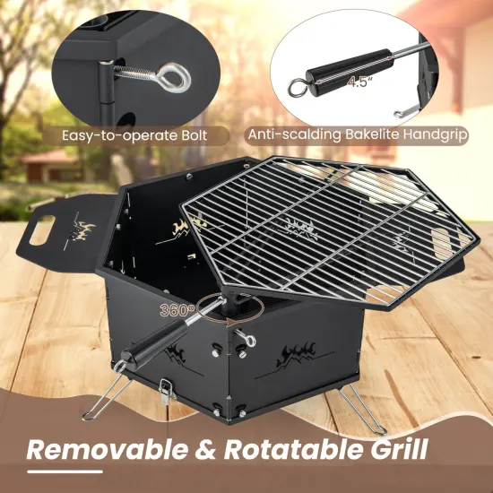 3-in-1 Portable Hibachi Charcoal Grill Carbon Steel & Stainless Steel {6}