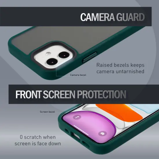 Insten Compatible with iPhone 12 Mini Case 5.4 inch, Translucent Matte Hybrid Hard Back Flexible TPU Bumper, Anti-Shatter Anti-shock Drop Protection, Wireless Charging, Drak Green {4}