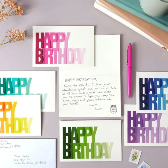 144 Pack Happy Birthday Cards Bulk Box Set with Envelopes for Students, Work, Office, Colorful Ombre Font (6 Designs, 4x6 In) Multicolor {3}