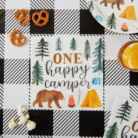 Camping Napkins for 1st Birthday Party Supplies, One Happy Camper (6.5 In, 100 Pack) Blue {2}