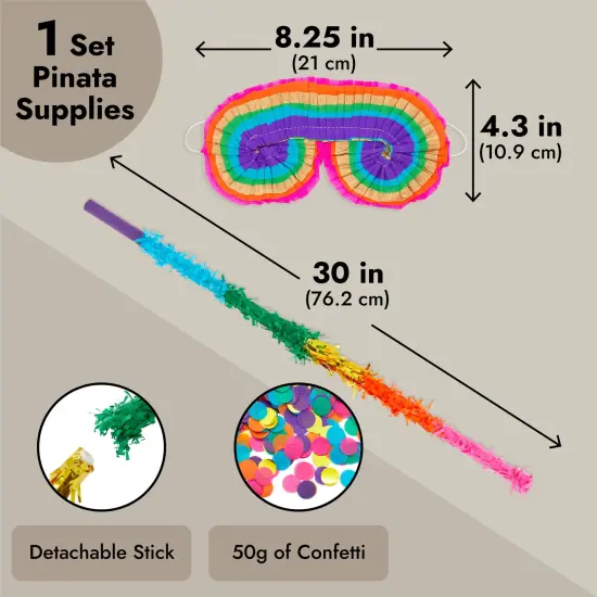 30-Inch Rainbow Pinata Stick with Rainbow Blindfold and Colorful Confetti - Pinata Bat for Birthday Party, For Ages 3+ Multicolor {3}