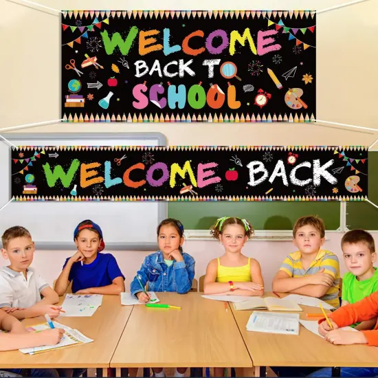 2pcs Welcome Back to School Backdrop Banner School Party Decorations {3}