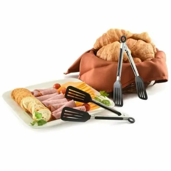 Norpro 8" Stainless Steel Mini Slotted Spatula Locking Serving Tongs {7}