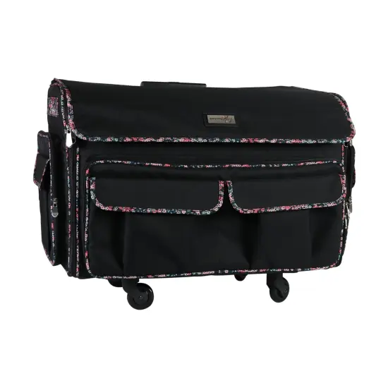 Everything Mary XXL 4 Wheel Collapsible Rolling Sewing Machine Storage Case, Black Floral {1}