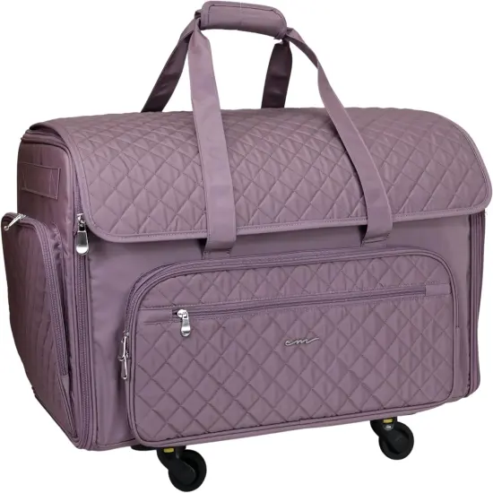 Everything Mary XXL 4 Wheel Collapsible Rolling Sewing Machine Storage Case, Purple Quilted {1}