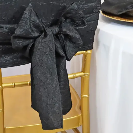 10 Pieces Black Crushed Taffeta Chair Bands, 9.5"x108" Sleek Event Sashes {4}