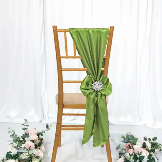 10 Pieces Moss Green Satin Chair Strips, 8"x108" Sophisticated Event Decorations {3}