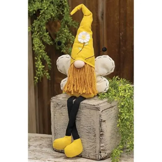 Honey Bee Dangle Leg Gnome Plush Figurine with Yellow Hat and Black Legs {2}